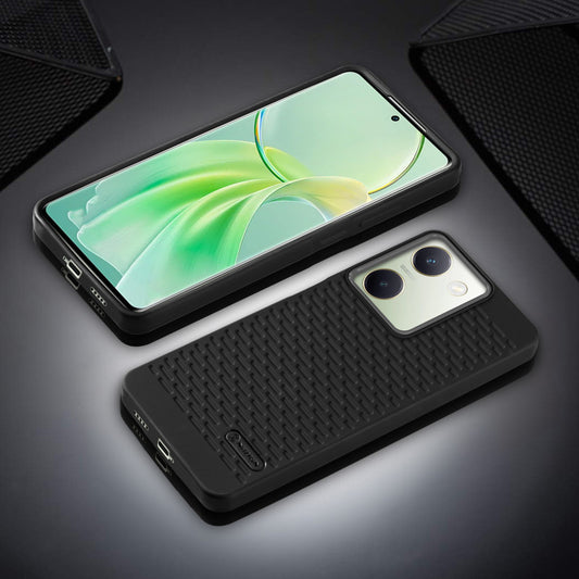 Soft Silicone Mobile Back Cover For Vivo Y300 Plus 5G with Dash Type Groove and Matte Gray Camera Ring