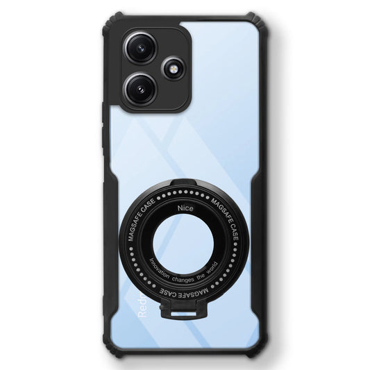 Premium Acrylic Transparent Case with Matte Ring Holder Kickstand Back Cover for Redmi 12 5G