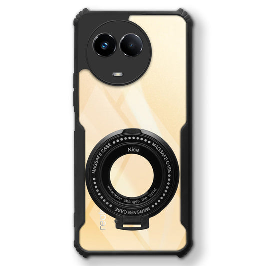 Premium Acrylic Transparent Case with Matte Ring Holder Kickstand Back Cover for Realme 11x 5G
