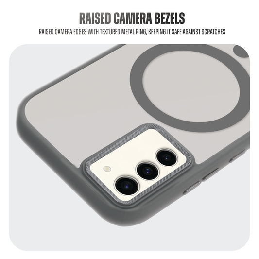 Textured Metal Ring Camera With Magsafe Compatible Smoky Back Case For Samsung S23 5G