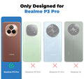 Clear hard back case compatibility guide showing fit for Realme P3 Pro 5G and not compatible with other models