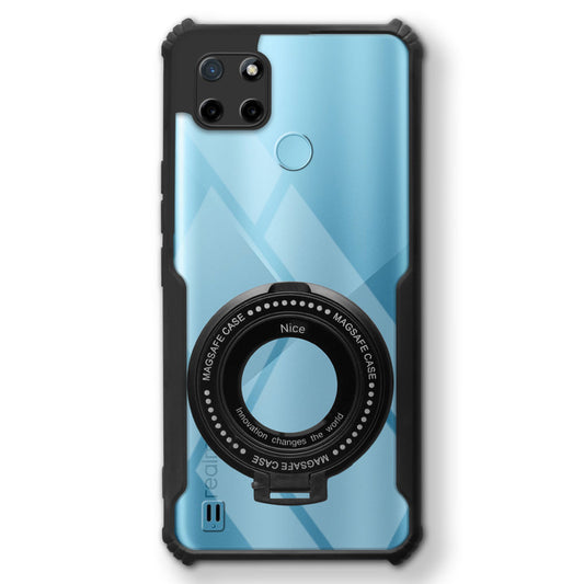 Premium Acrylic Transparent Case with Matte Ring Holder Kickstand Back Cover for Realme C21Y