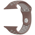 Silicone Apple Watch strap in Brown Cream, size 42mm, showing secure Strap closure and breathable dotted inner lining