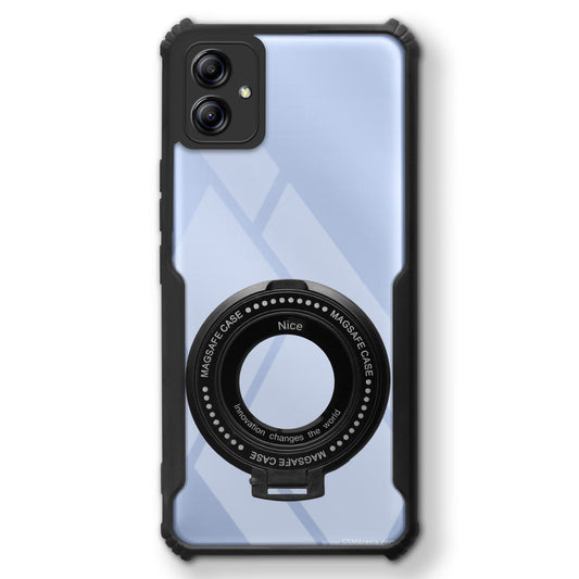 Premium Acrylic Transparent Case with Matte Ring Holder Kickstand Back Cover for Samsung M04