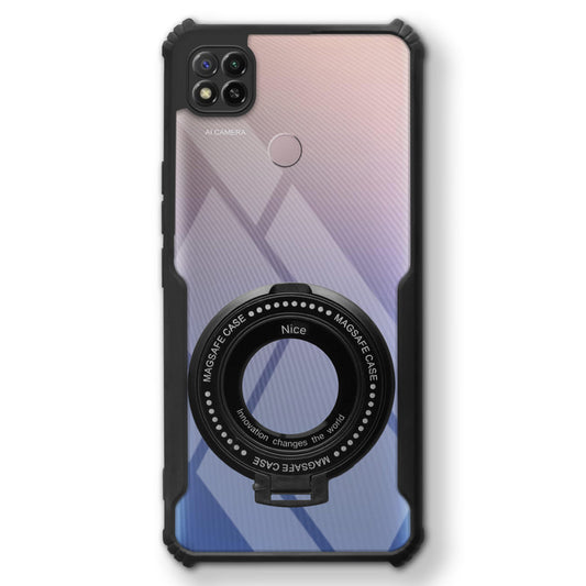 Premium Acrylic Transparent Case with Matte Ring Holder Kickstand Back Cover for Redmi 9C