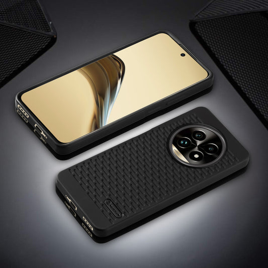 Soft Silicone Mobile Back Cover For Realme 13 Pro Plus 5G with Dash Type Groove and Matte Gray Camera Ring