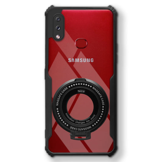 Premium Acrylic Transparent Case with Matte Ring Holder Kickstand Back Cover for Samsung A10s