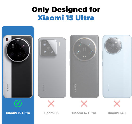 Clear hard back case compatibility guide showing fit for Xiaomi 15 Ultra 5G and not compatible with other models