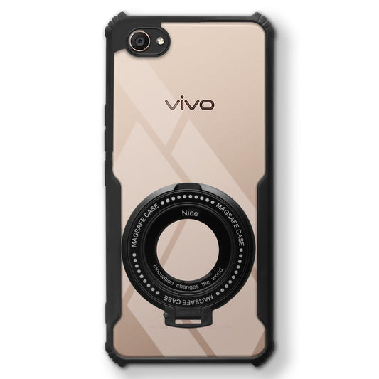 Premium Acrylic Transparent Case with Matte Ring Holder Kickstand Back Cover for Vivo V5