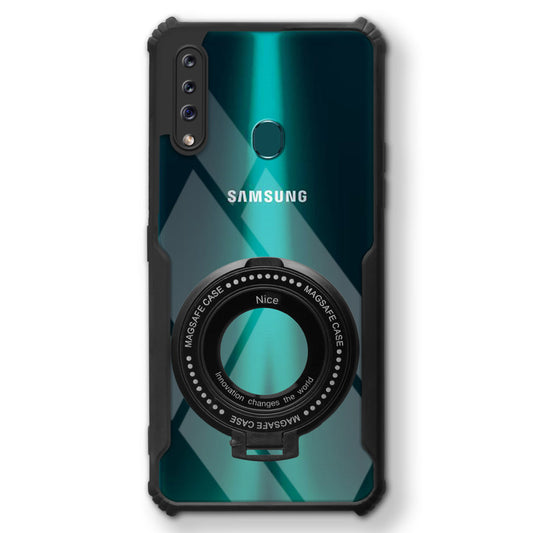 Premium Acrylic Transparent Case with Matte Ring Holder Kickstand Back Cover for Samsung A20s