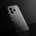 Crystal clear anti-yellow hard back case for Redmi Note 14 5G placed on surface showing slim profile and precise camera cutouts