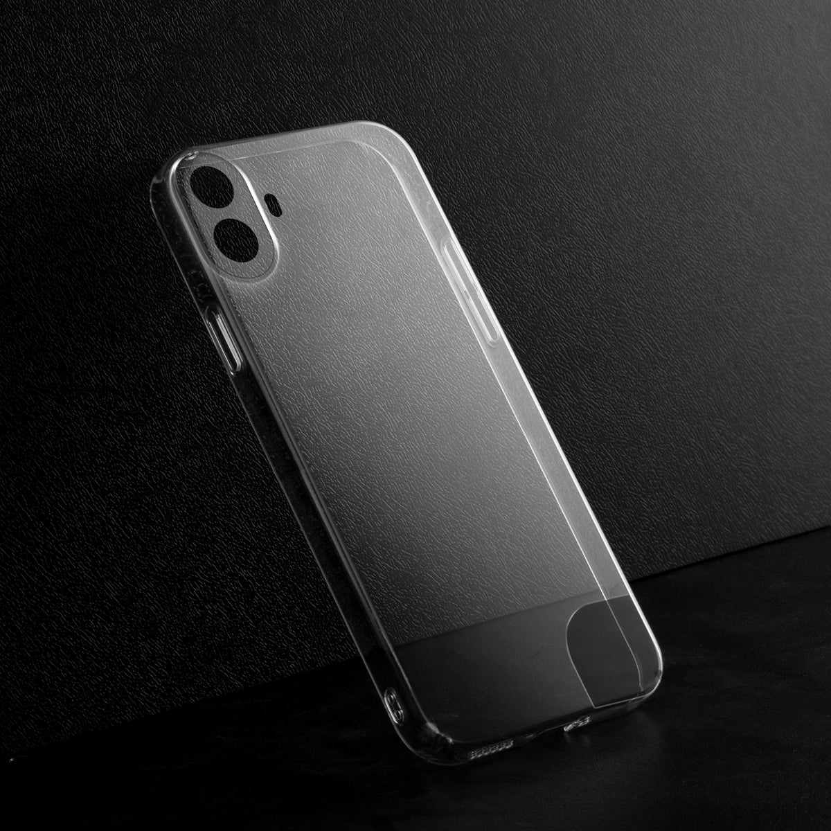 Crystal clear anti-yellow hard back case for CMF Nothing Phone 1 placed on surface showing slim profile and precise camera cutouts