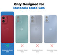Clear hard back case compatibility guide showing fit for Motorola Moto G05 and not compatible with other models