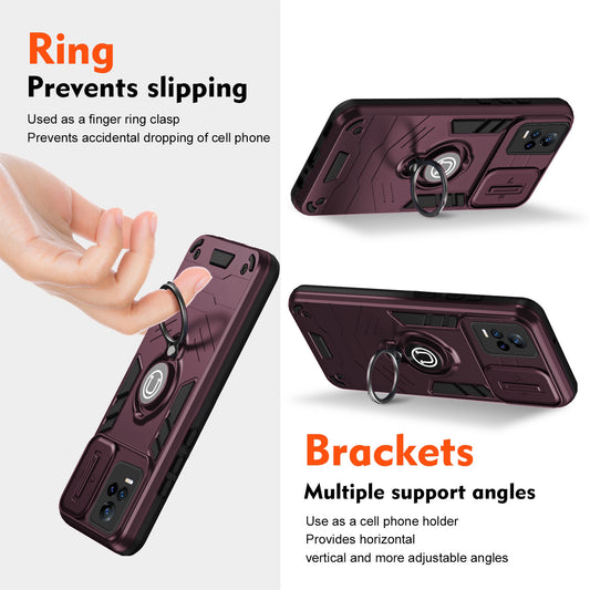 Ultra Rugged Armor Case with Rotating Ring Holder & Shutter Camera Protection Back Case For Vivo V21e 5G