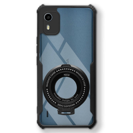 Premium Acrylic Transparent Case with Matte Ring Holder Kickstand Back Cover for Nokia C12