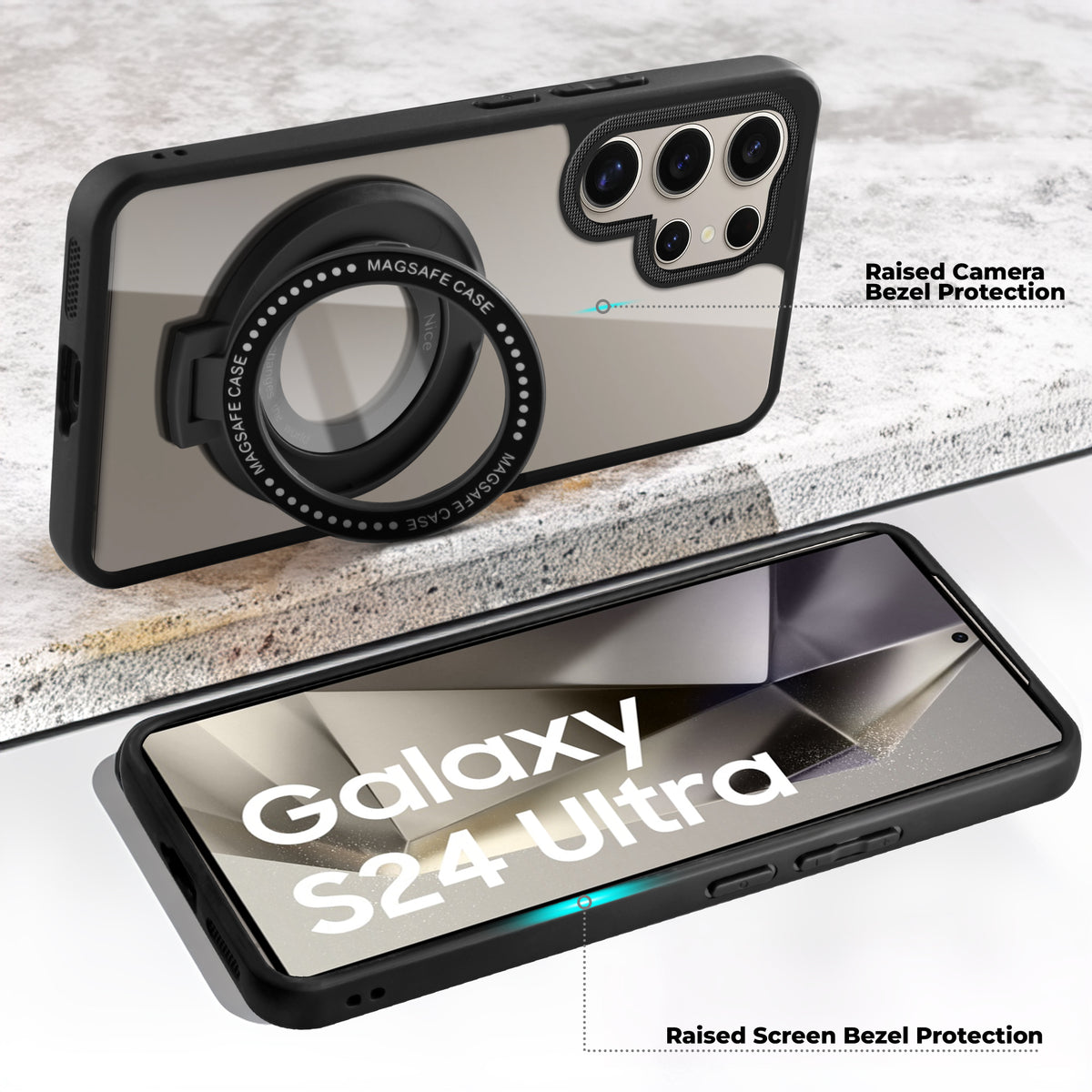 Soft Frame Clear Case Ring Holder Kickstand Case For Samsung S24 Ultra 5G