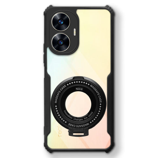 Premium Acrylic Transparent Case with Matte Ring Holder Kickstand Back Cover for Realme C55