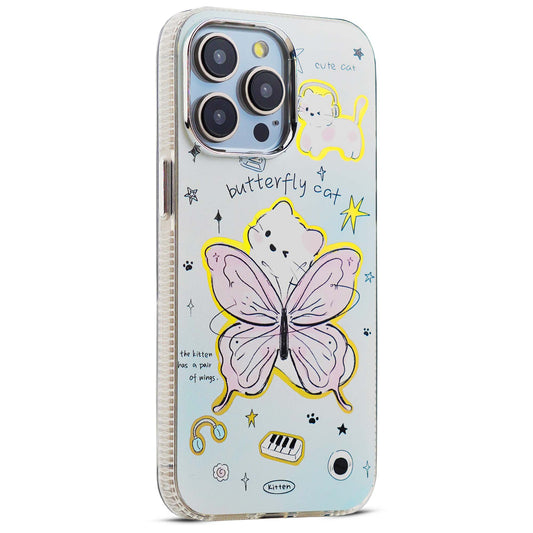 Luxury Butterfly Cat Print Back Cover for Apple iPhone 14 Pro