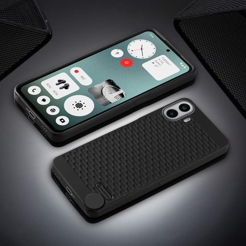 Soft Silicone Mobile Back Cover For CMF By Nothing Phone 1 with Dash Type Groove and Matte Gray Camera Ring