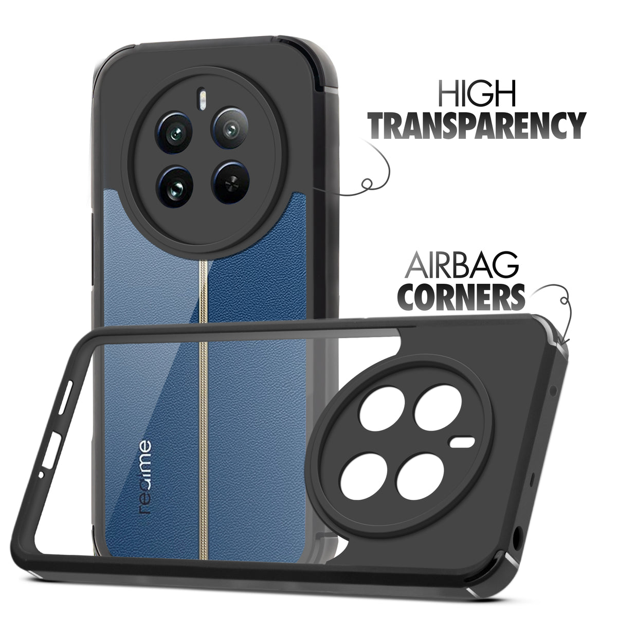 Silicone Border Transparent Back Cover for Realme 12 Plus 5G