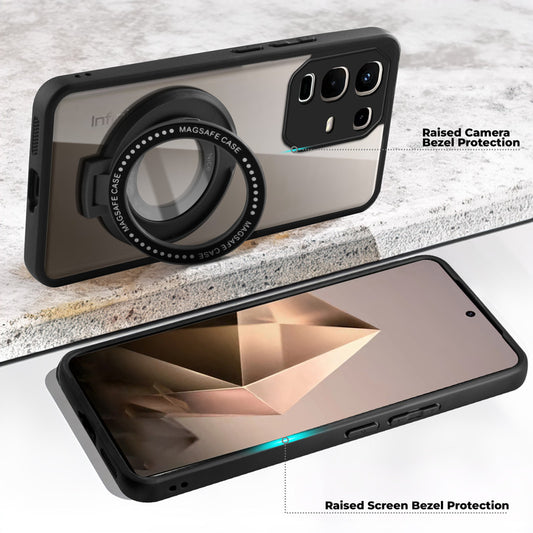 Transparent Back Cover with Silicone frame Matte Ring Holder Kickstand Case For Infinix Note 50s 5G