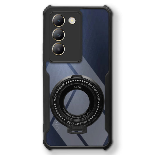 Premium Acrylic Transparent Case with Matte Ring Holder Kickstand Back Cover for Vivo Y200e 5G
