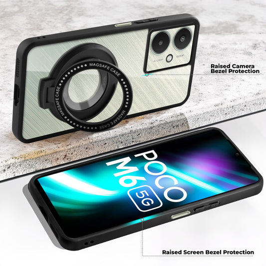 Soft Frame Clear Case Ring Holder Kickstand For Poco M6 5G