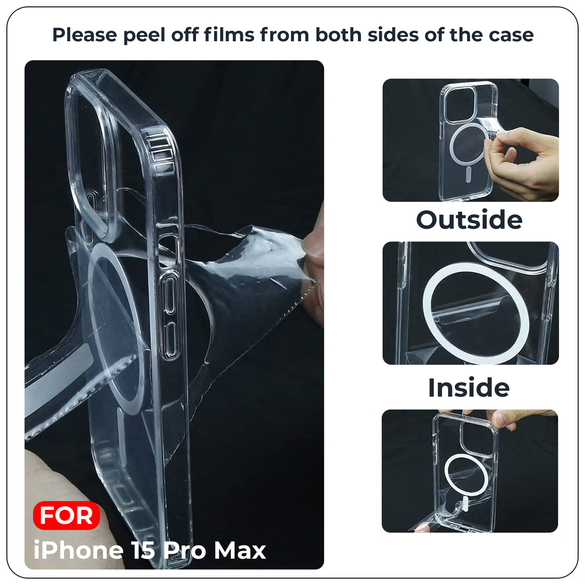Premium Transparent Wireless Charging Support Case For Apple iPhone 15 Pro Max