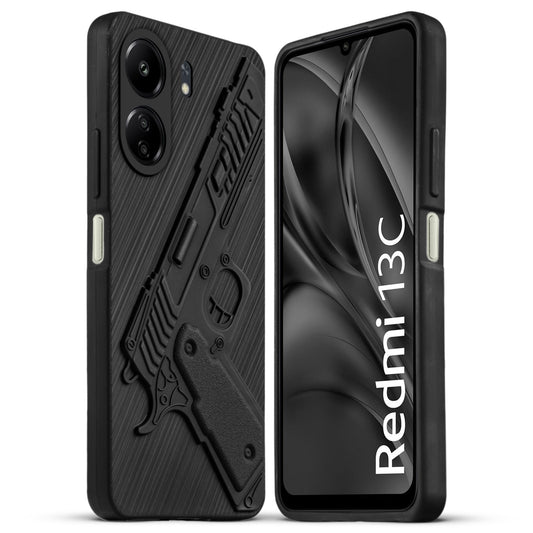 3D Weapon/Gun Matte Silicone Back Cover for Redmi 13C 4G