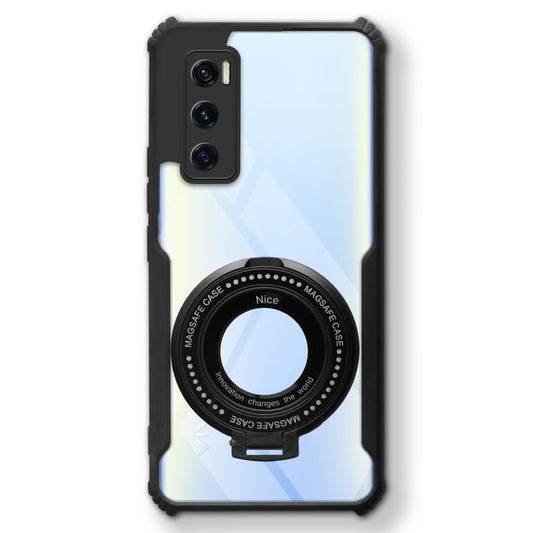Premium Acrylic Transparent Case with Matte Ring Holder Kickstand Back Cover for Vivo V20 SE