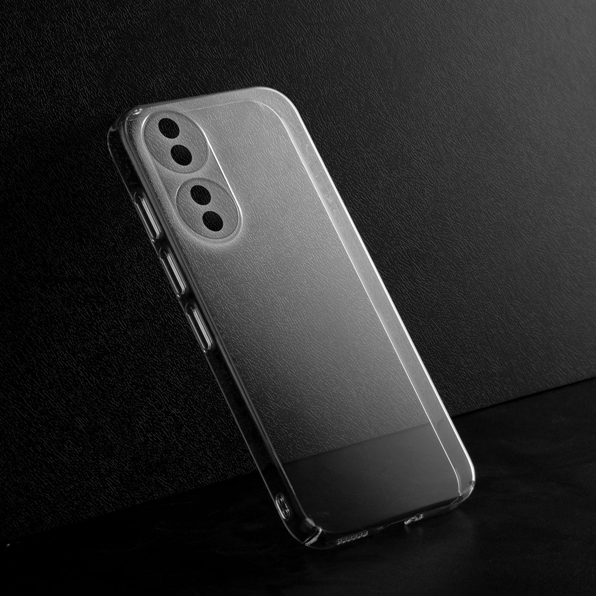 Crystal clear anti-yellow hard back case for Vivo T2 5G placed on surface showing slim profile and precise camera cutouts