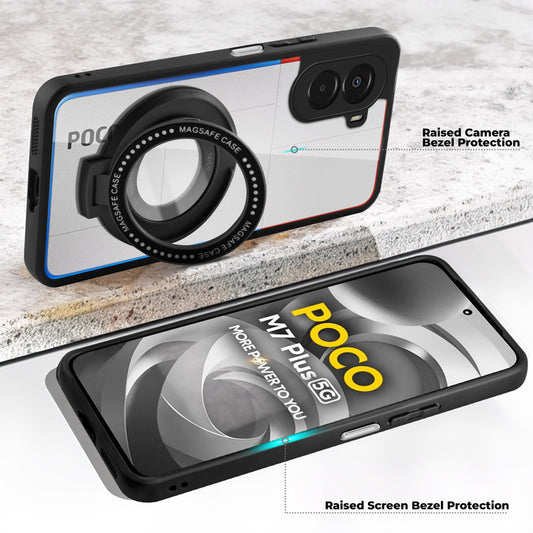 Soft Frame Clear Case Ring Holder Kickstand For Poco M7 Plus 5G