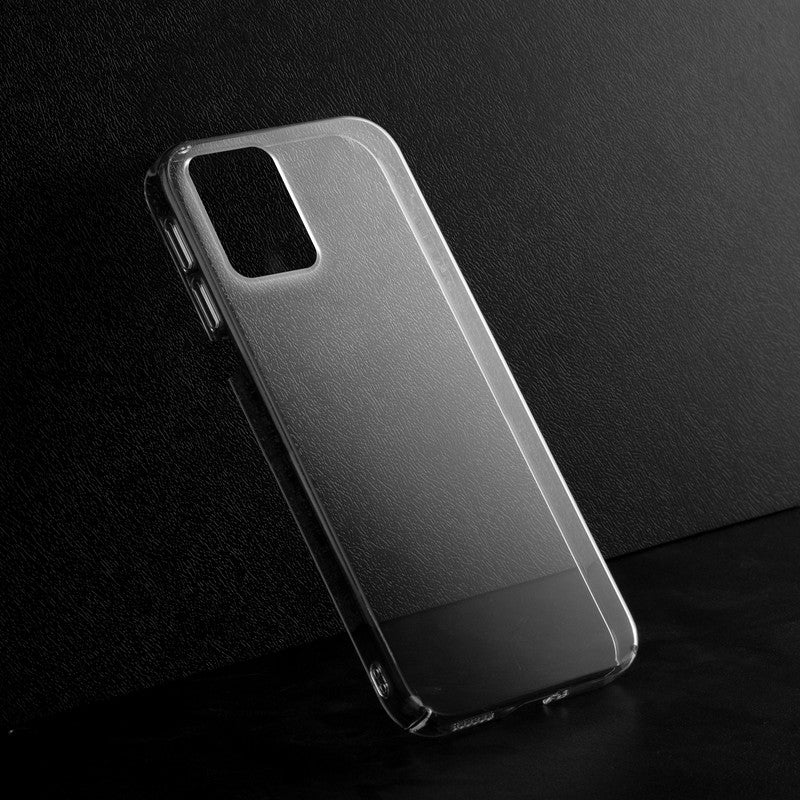 Crystal clear anti-yellow hard back case for Motorola Moto G53 5G placed on surface showing slim profile and precise camera cutouts