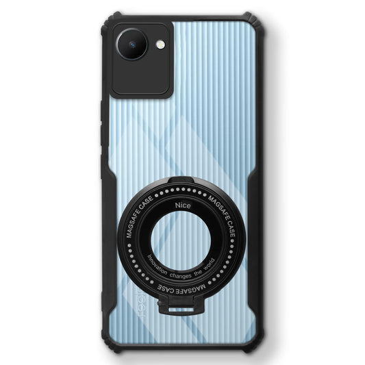 Premium Acrylic Transparent Case with Matte Ring Holder Kickstand Back Cover for Realme C30