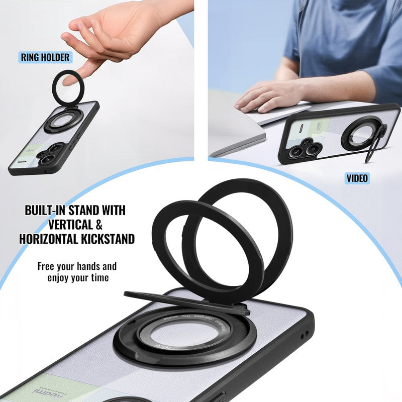 Soft Frame Clear Case Ring Holder Kickstand For Redmi Note 13 Pro Plus 5G