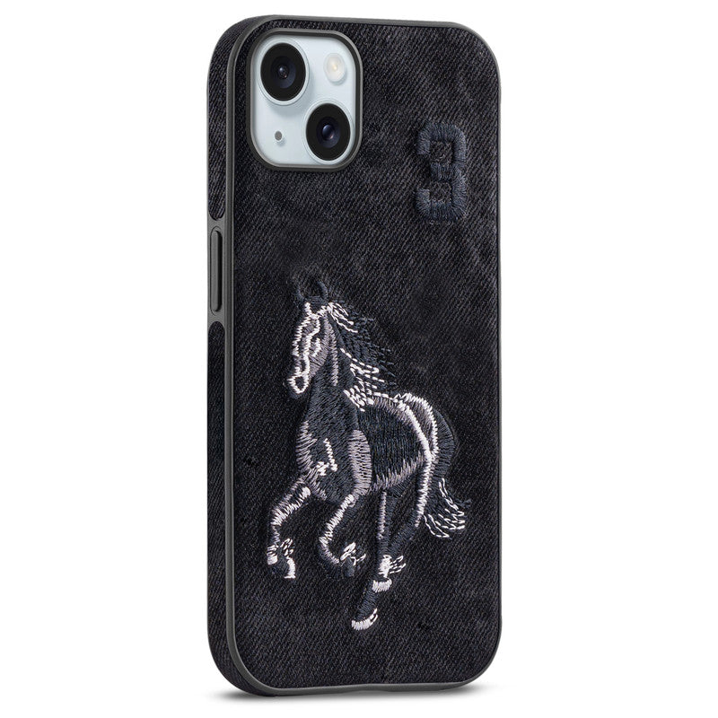 Elegant Velvet Back with Exquisite Embroidery Back Case for Apple iPhone 14