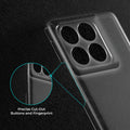 Close-up view of transparent case showing precise button cutouts and responsive side button coverage for Motorola Moto Edge 70 Fusion 5G