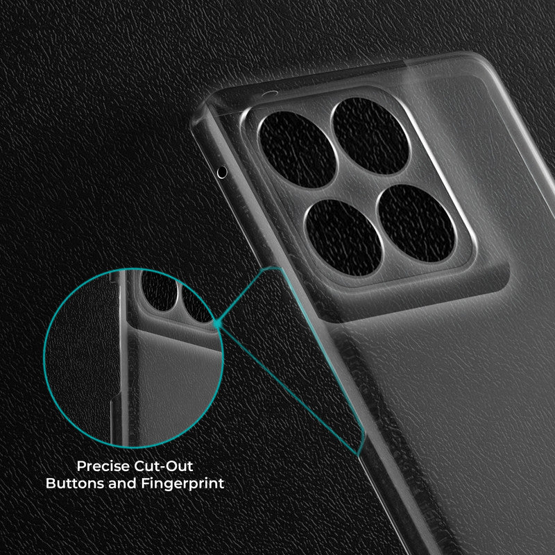 Close-up view of transparent case showing precise button cutouts and responsive side button coverage for Motorola Moto Edge 70 Fusion 5G
