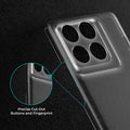 Close-up view of transparent case showing precise button cutouts and responsive side button coverage for Motorola Moto Edge 70 Pro 5G