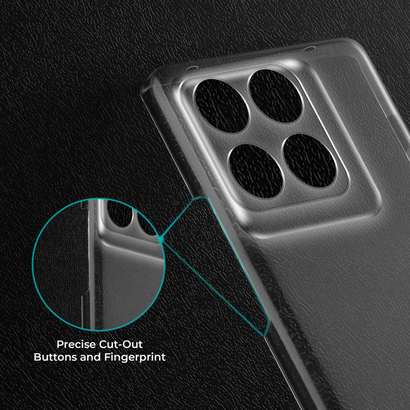 Close-up view of transparent case showing precise button cutouts and responsive side button coverage for Motorola Moto Edge 70 Pro 5G