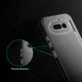Close-up view of transparent case showing precise button cutouts and responsive side button coverage for Nothing Phone 4A 5G