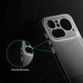 Close-up view of transparent case showing precise button cutouts and responsive side button coverage for Nothing Phone 4A Pro 5G