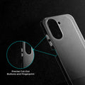 Close-up view of transparent case showing precise button cutouts and responsive side button coverage for Redmi A7 4G