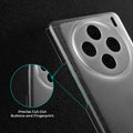 Close-up view of transparent case showing precise button cutouts and responsive side button coverage for Vivo X100 5G