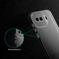 Close-up view of transparent case showing precise button cutouts and responsive side button coverage for iQOO 15R 5G