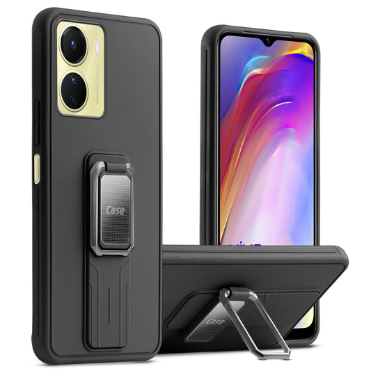 Premium Silicone Case with Metal Kickstand and Camera Protection Back Cover For Vivo Y16