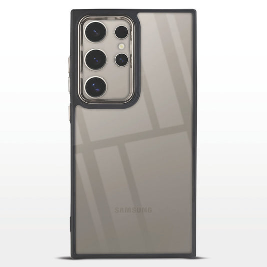 Premium Silicone Frame with Clear Back & Silver Camera Ring Back Case Cover For Samsung S24 Ultra 5G