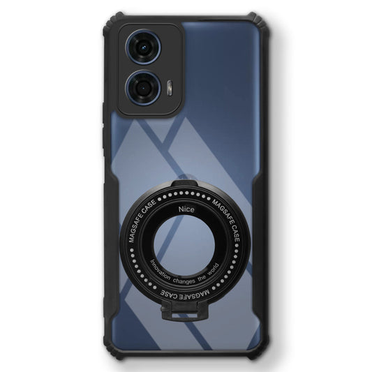 Premium Acrylic Transparent Case with Matte Ring Holder Kickstand Back Cover for Motorola Moto G24 Power