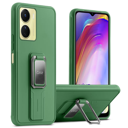 Premium Silicone Case with Metal Kickstand and Camera Protection Back Cover For Vivo Y16