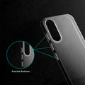 Close-up view of transparent case showing precise button cutouts and responsive side button coverage for Samsung S25 Edge 5G